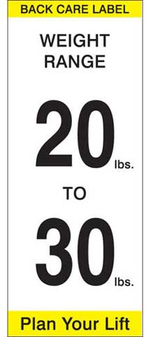 Back care weight range label