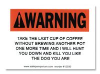 Witty coffee maker label