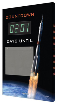 Electronic day countdown sign with rocket design