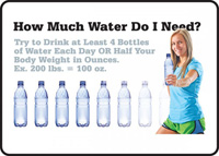 How much water do I need sign with bottles