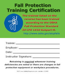 fall protection training certification card