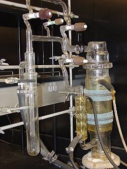 an oil diffusion pump on a high vacuum glass manifold