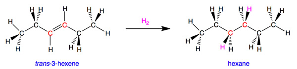 chemical structures of trans-3-hexene and n-hexane