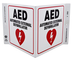 A wall=projecting AED sign