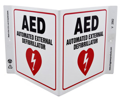 A wall=projecting AED sign