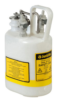 A Justrite HPLC Safety Disposal Can w/ Quick-Disconnect Fittings