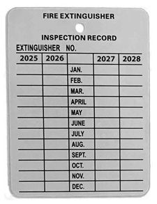 Aluminum metal four year fire extinguisher inspection tag