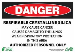 OSHA DANGER sign, respirable crystalline silica may cause cancer...